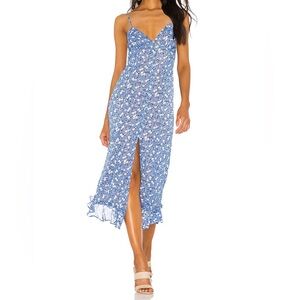 Majorelle Revolve Quincy Floral Midi Dress in Blue Ditsy size Small